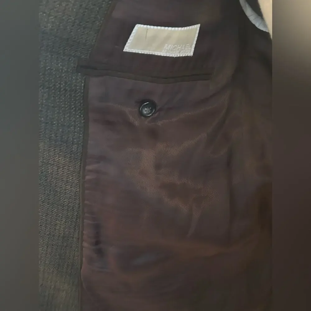 Michael kors brown gray checked 100% lambs wool sports coat blazer size 42S